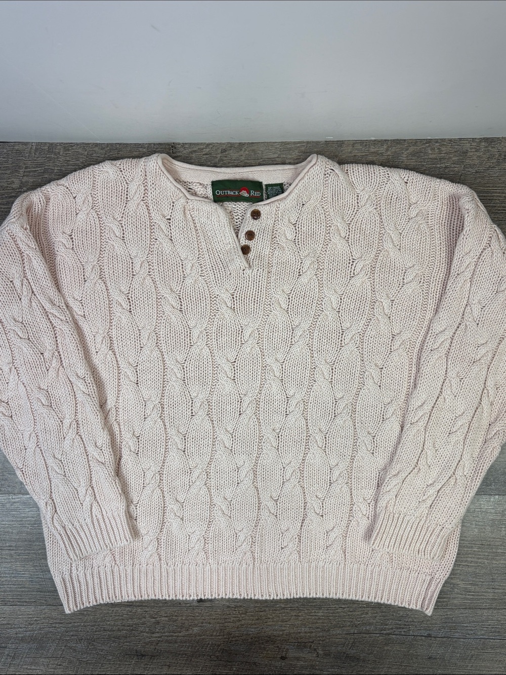 Outback Red Cable Knit Henley Sweater Pale Pink Size XL
